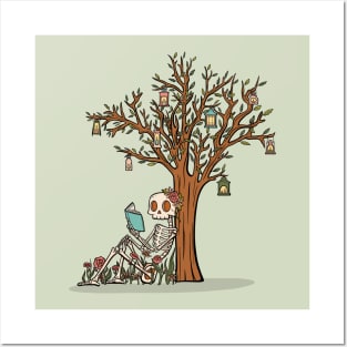 Skeleton Reading Under A Tree Posters and Art